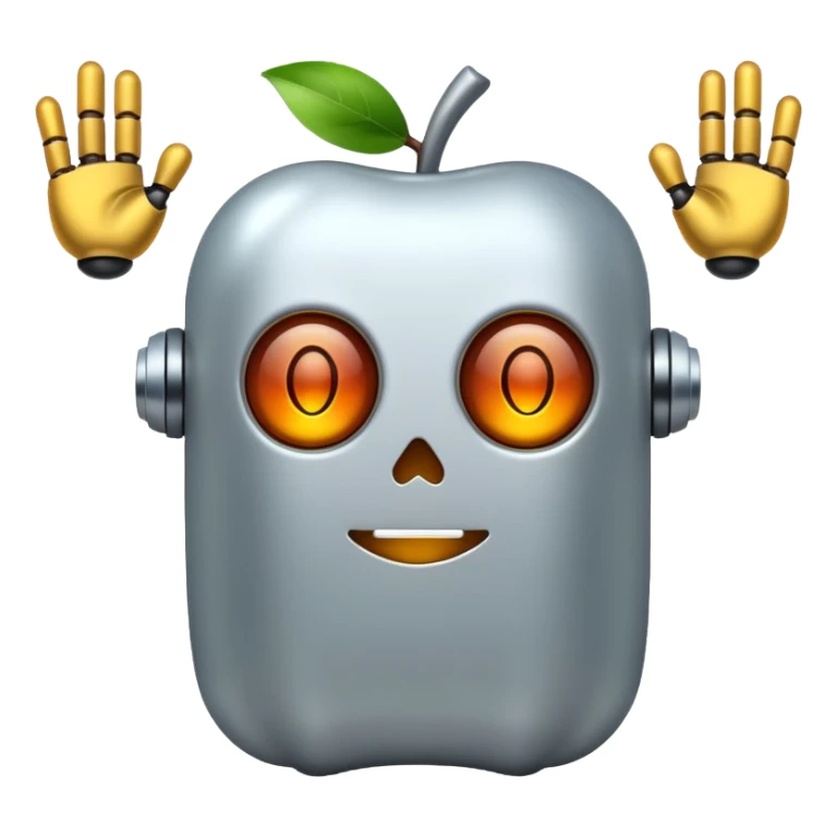 robot ghost emoji, metallic and playful, apple style sticker