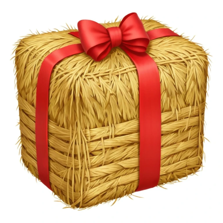 bale of hay with red ribbon sticker