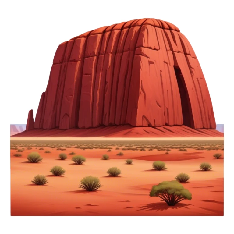 Cinematic Realistic Uluru Landmark Emoji, showcasing the massive, red monolith rising from the desert rendered with rich textures and warm, dramatic lighting. sticker
