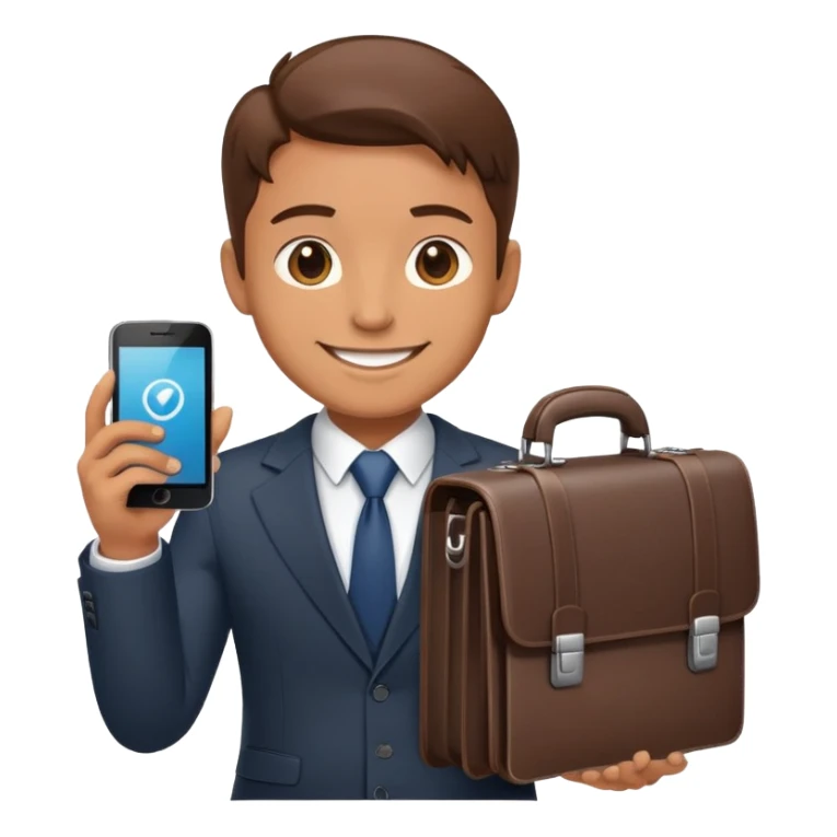 Sales representative with smartphone and briefcase closing a deal sticker