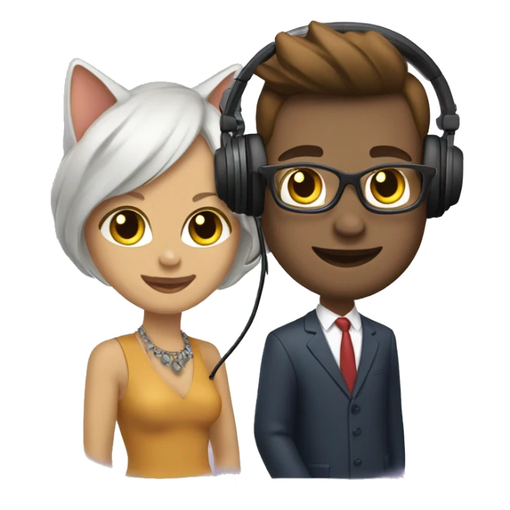 podcast with 2 cats well-dressed wearing headsets  sticker