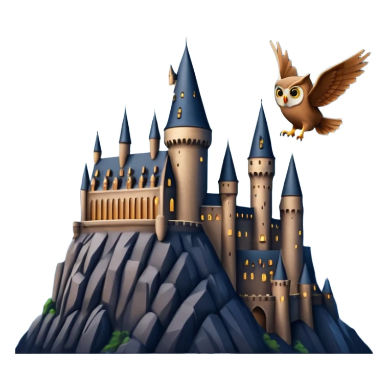 hogwarts castle on a starry night and owl flying in the air sticker