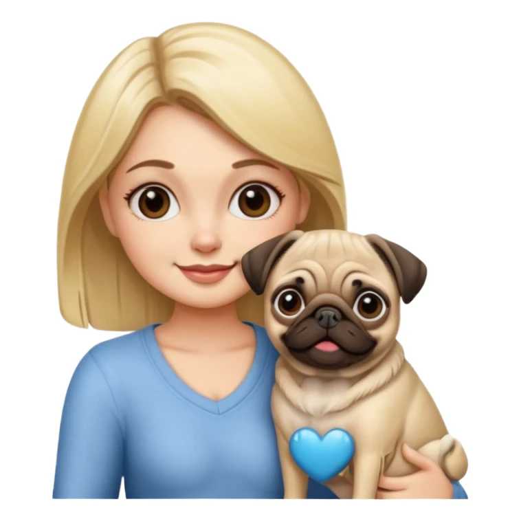 Crea una chica rubia con un perro pug sticker