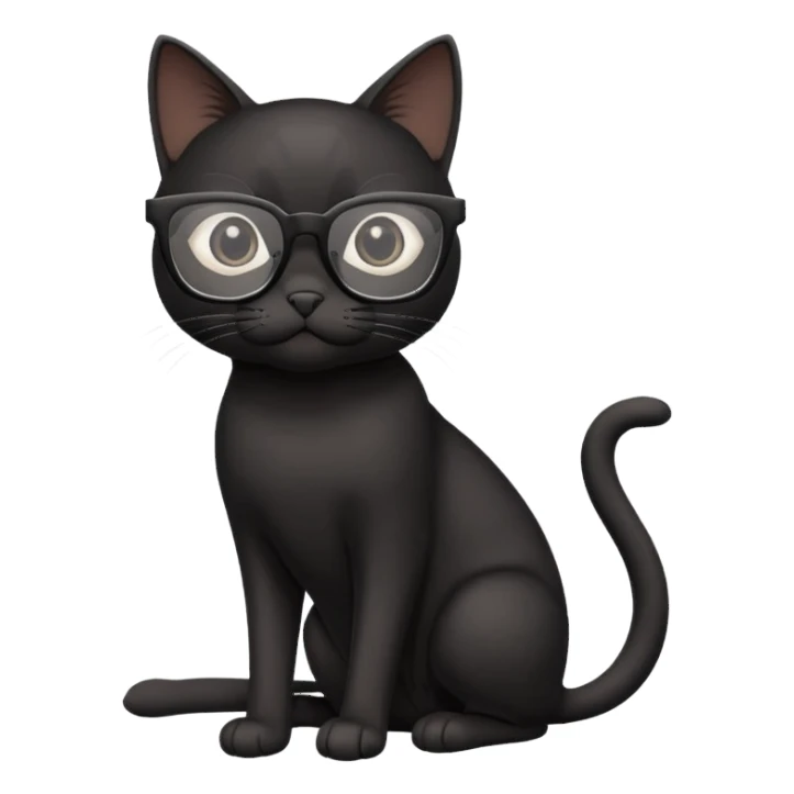 black cat full body wearing white glasses with square modern frames sticker
