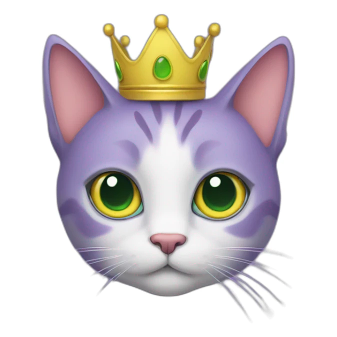 purple cat with big green eyes with the yellow crown  sticker