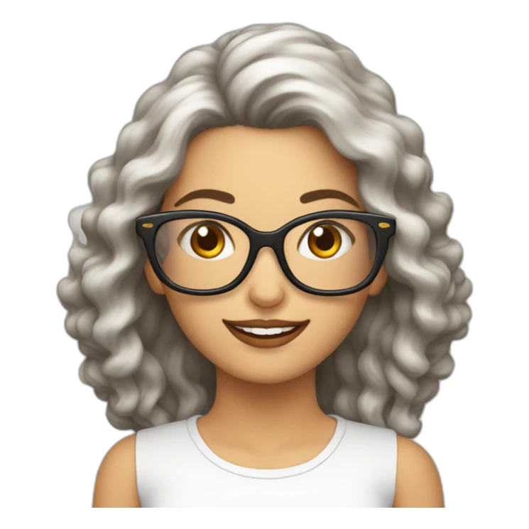  mujer blanca pelo largo onduladp marrón con lentes sticker