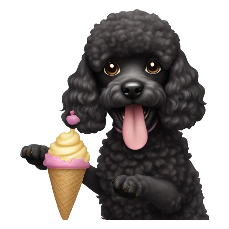 black poodle dog eating ice cream sticker