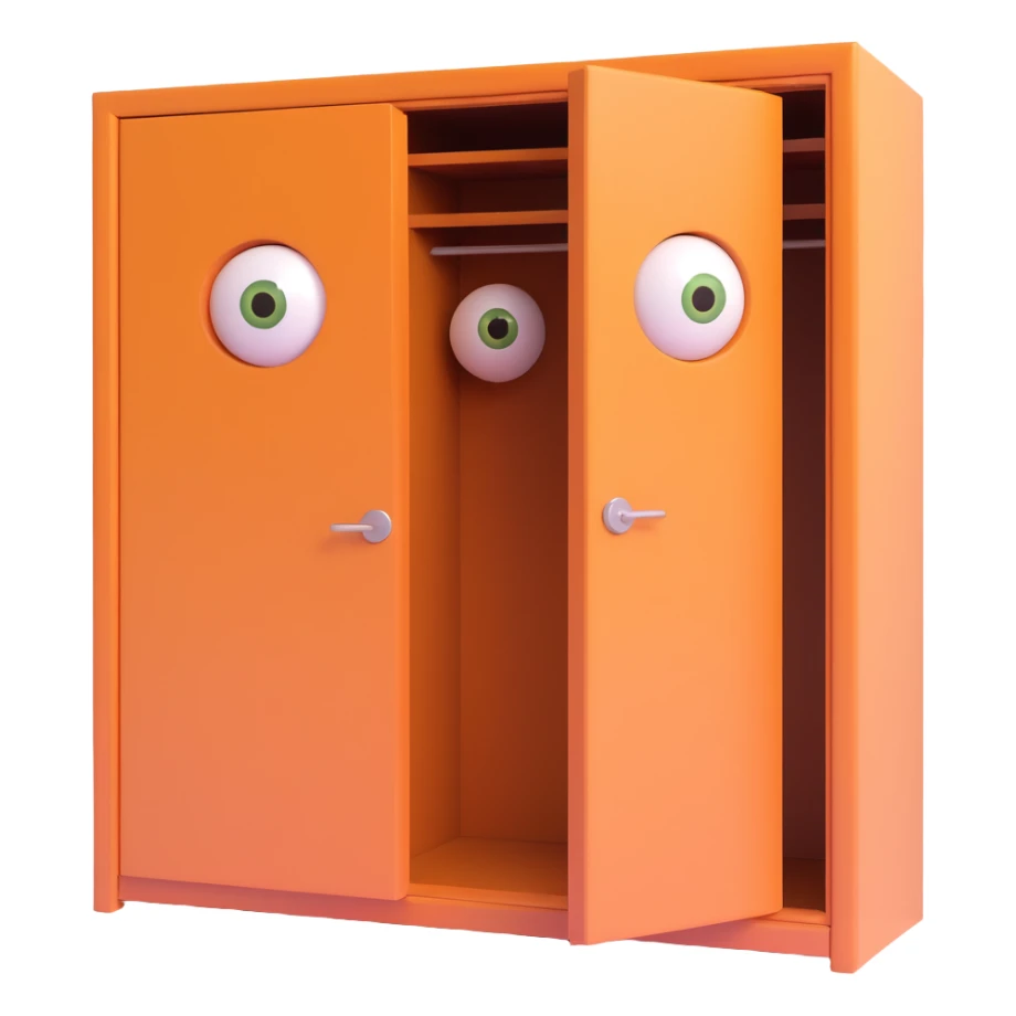 wardrobe doors ajar with eerie eyes inside, suggesting the boogeyman is lurking sticker