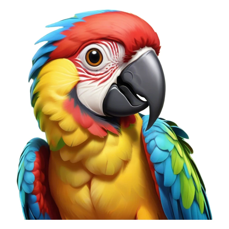 Cinematic Comical Macaw Portrait Emoji, Head tilted dramatically with an exaggeratedly shocked expression, featuring vibrant, bold plumage and wide, comically expressive eyes full of humorous disbelief, Simplified yet hilariously expressive features, highly detailed, glowing with a slightly sassy tropical glow, high shine, dramatic yet playful, stylized with an air of quirky avian attitude, soft glowing outline, capturing the essence of a meme-worthy macaw that looks ready to side-eye its way into viral fame! sticker