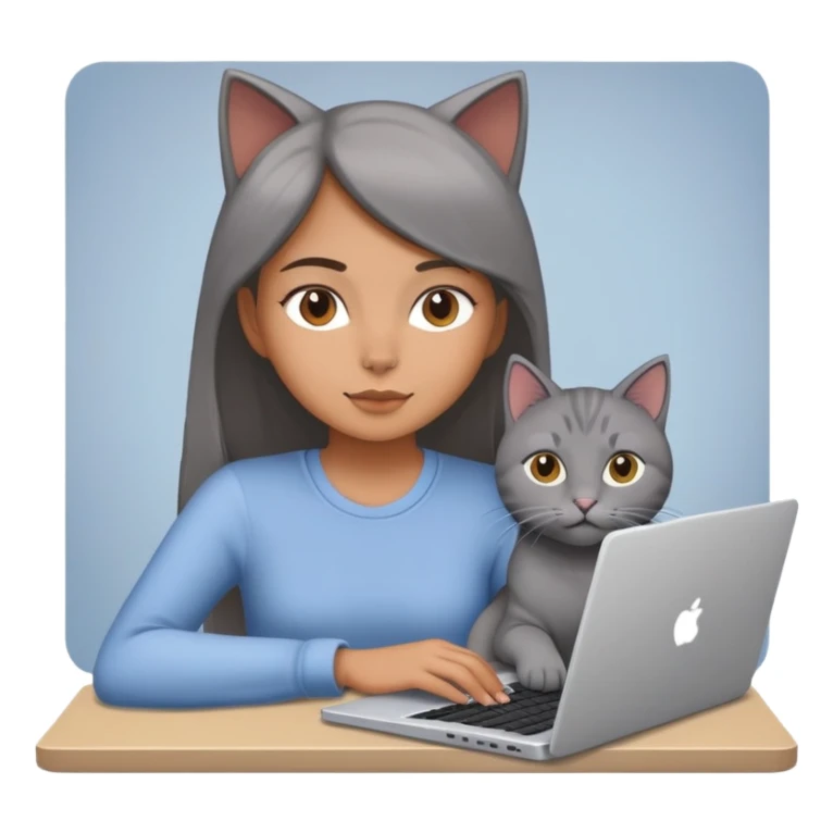 A girl is working on a laptop with a cat lying next to it sticker