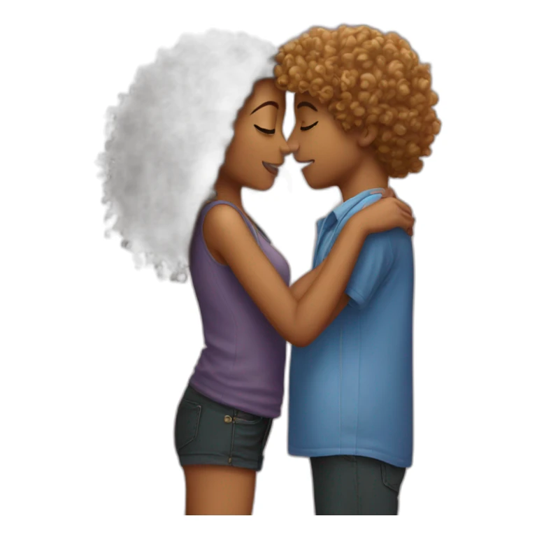curly girl kissing straight hair boy sticker