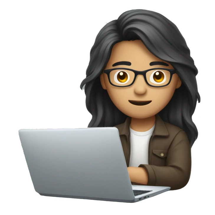 asian with glasses and  with long hair working on his laptop  sticker
