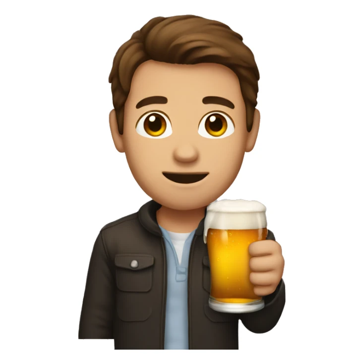 Person with brown hair holding beer sticker
