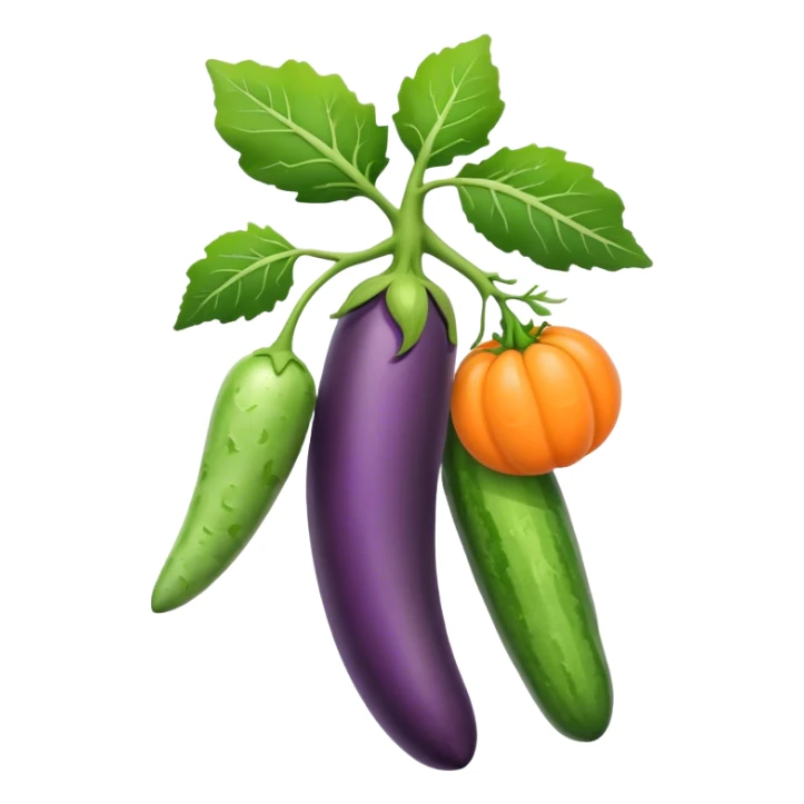 eggplant, cucumber, big carrot, on a branch sticker