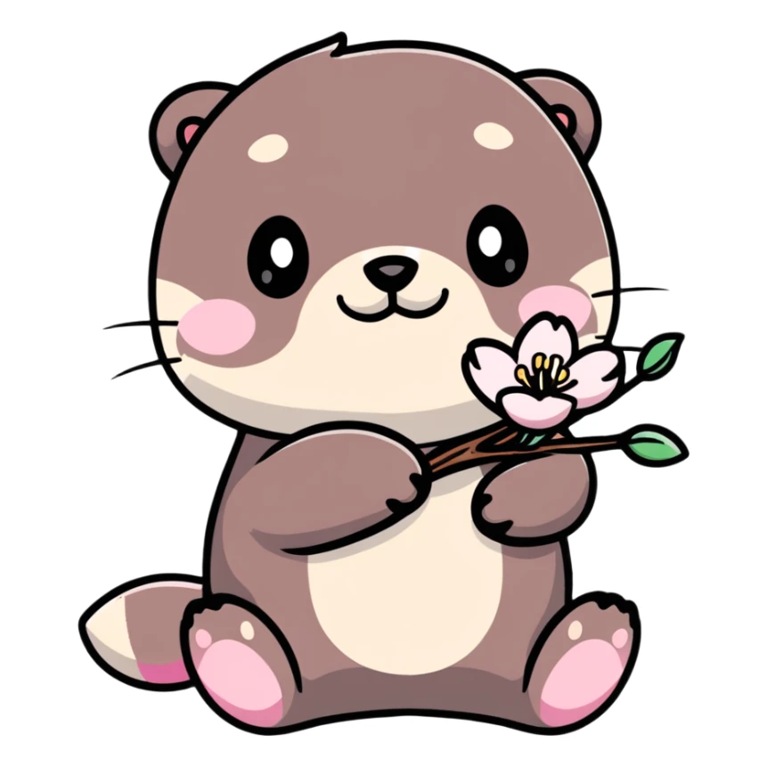 cute otter holding a cherry blossom flower sticker