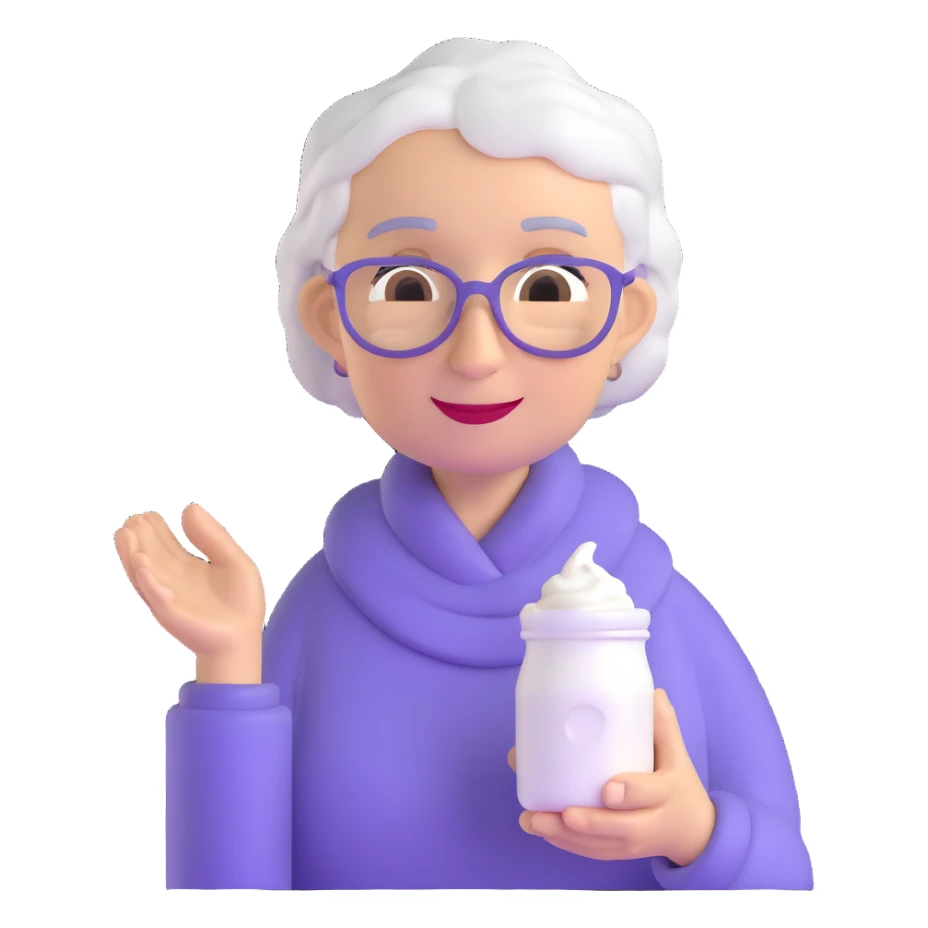 grandmother offering yogurt facing right sticker