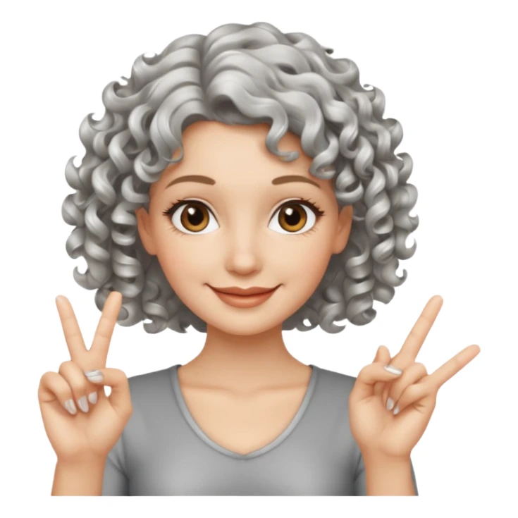 silver, short, wavy-haired with curls, smiling pretty lady, index and middle fingers crossed sticker