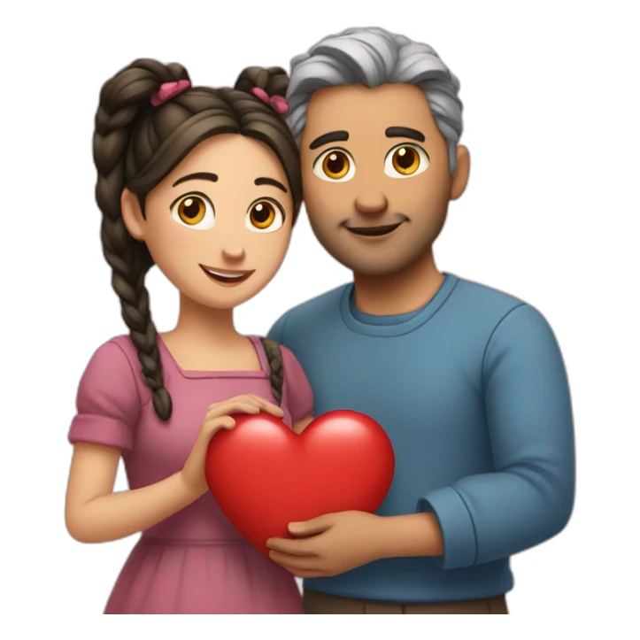 Man loves woman with pigtails, heart between them sticker