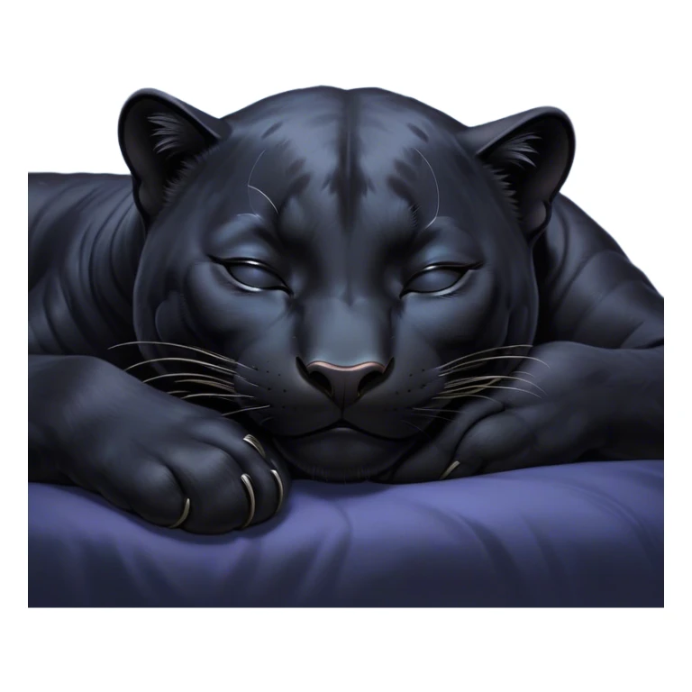 Meme-Worthy cute Sleeping black Panther Portrait Emoji, Head resting peacefully with a contented smile, showcasing a luxuriously sleek form and eyes gently closed in serene slumber, Simplified yet comically adorable features, highly detailed, glowing with a soft, drowsy dark light, high shine, relaxed and utterly lovable, stylized with an air of playful laziness, bright and heartwarming, soft glowing outline, capturing the essence of a sleeping black Panther that feels destined to become the next viral icon of adorable rest! sticker