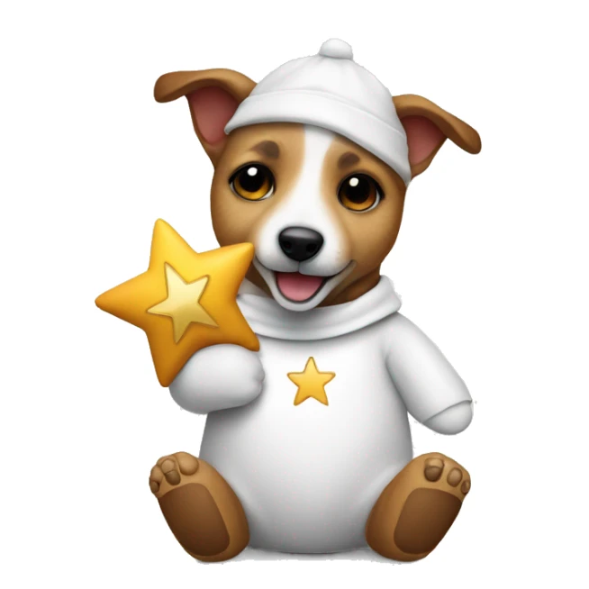 a jack russel in a teddy bear costume holding a star in his hand sticker