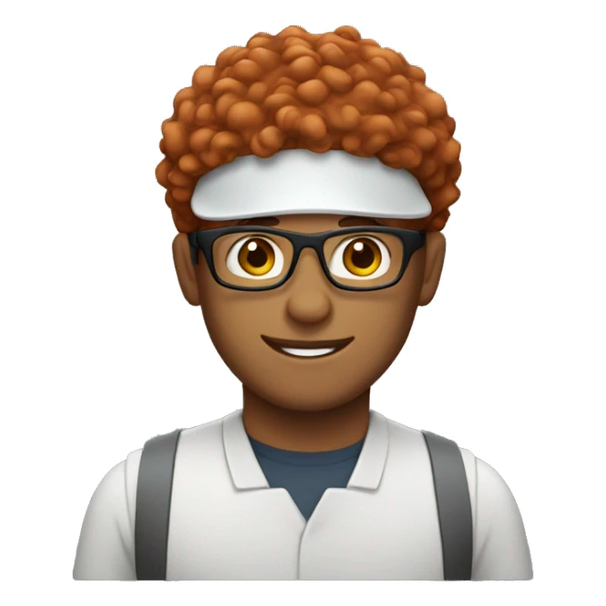 Barista with red curly hair and glasses and a visor  sticker
