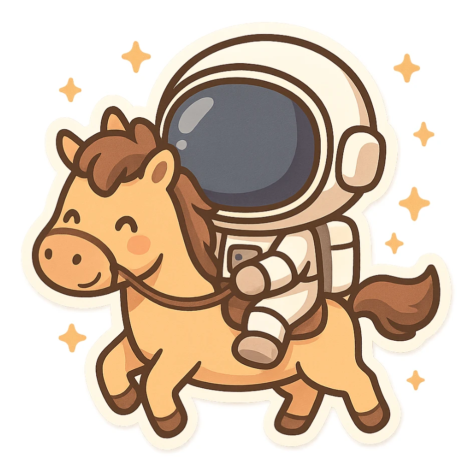 astronaut on horseback with stars in background sticker