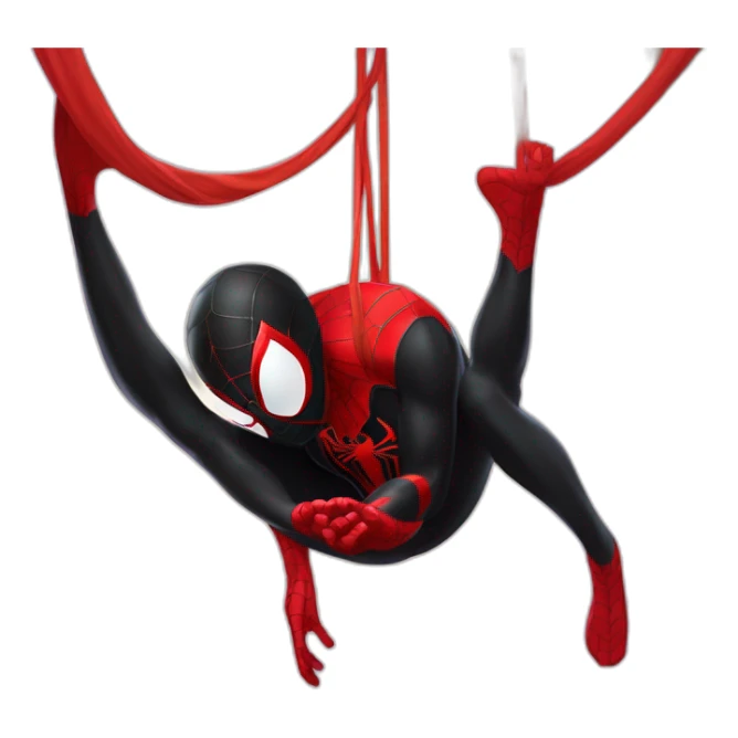 Spiderman Miles morales doing a meditation upside down hanging from a web sticker