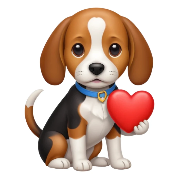 tri-color beagle dog holding heart sticker