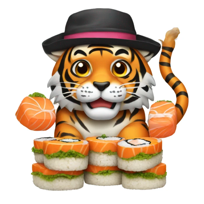 tiger wearing a hat made out of sushi sticker
