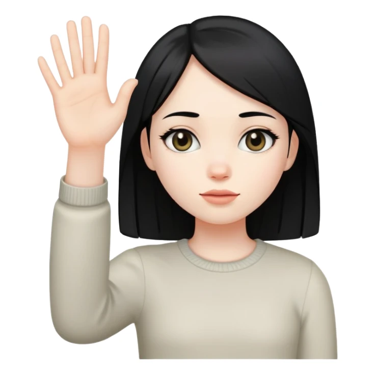 girl with straight black hair holding hand up slightly tilted sticker