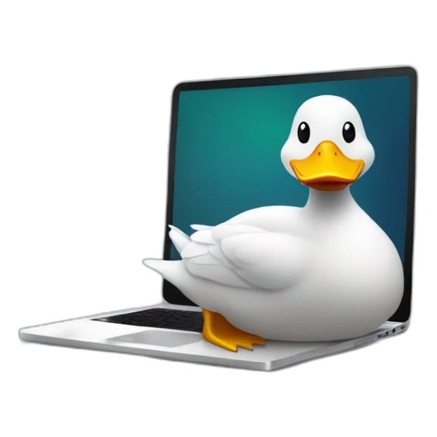 quite duck works at computer science and setring on laptop sticker