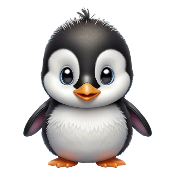 Cinematic Comical Baby Penguin Portrait Emoji, Head tilted dramatically with an exaggeratedly shocked expression, featuring delightfully fluffy plumage with wide, comically expressive eyes full of humorous disbelief, Simplified yet hilariously expressive features, highly detailed, glowing with a slightly sassy polar glow, high shine, dramatic yet playful, stylized with an air of cheeky innocence, soft glowing outline, capturing the essence of a meme-worthy baby penguin that seems ready to side-eye its way into viral fame! sticker