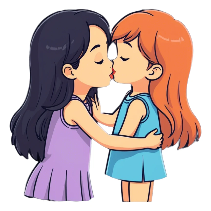 Tall girl kissing a short girl sticker