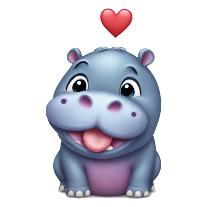 baby hippo giving a kiss to a heart sticker