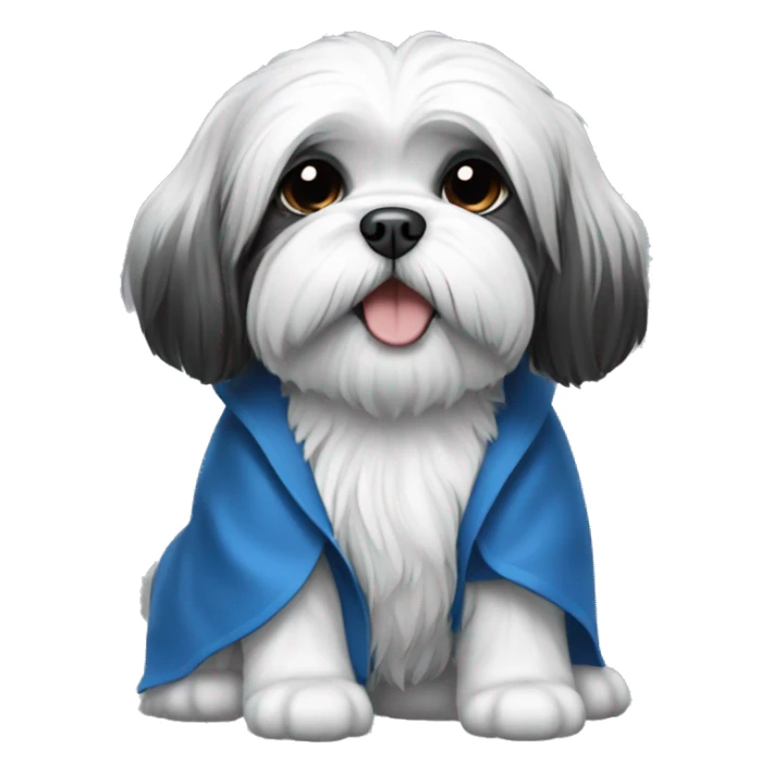 Black and white Lhasa apso dog wearing blue coat  sticker