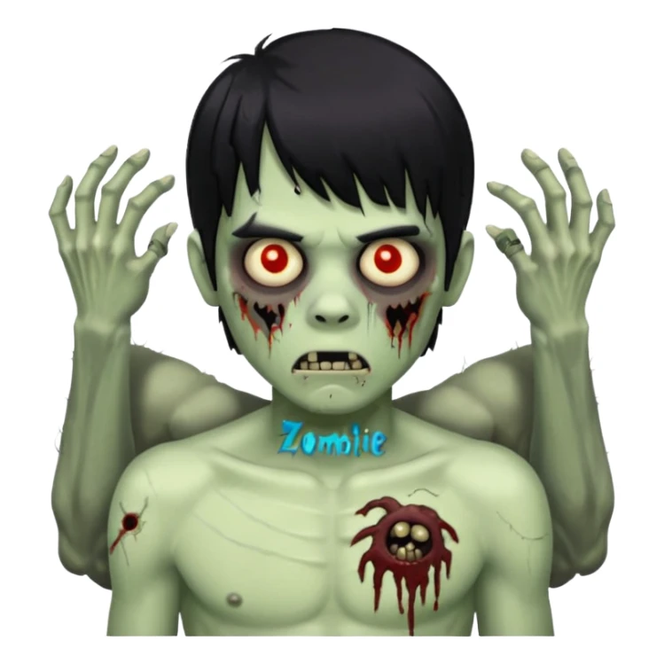 Menino de cabelo liso preto com franja zumbi sem camisa sticker