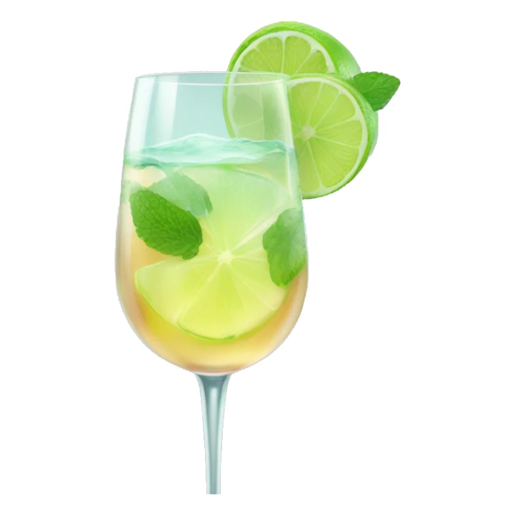 Clear spritz with lime and mint in big wine glass sticker