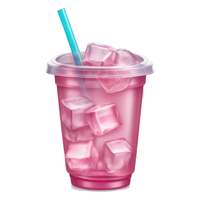 Realistic plastic cup and lid with Transluscent pink soda and large ice cubes inside and straw through the top of the lid. sticker