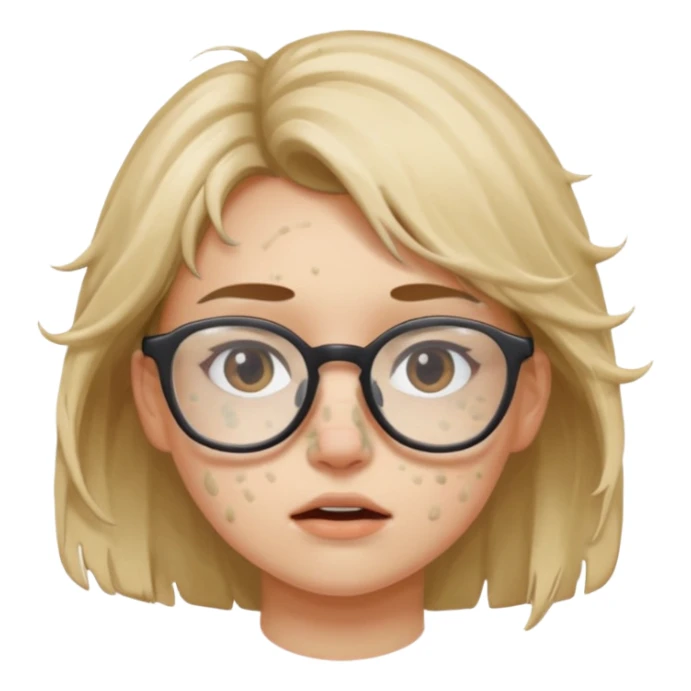 messy girl with white pimples on face and glasses sticker