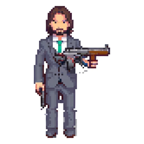 John Wick with a suit and gun sticker