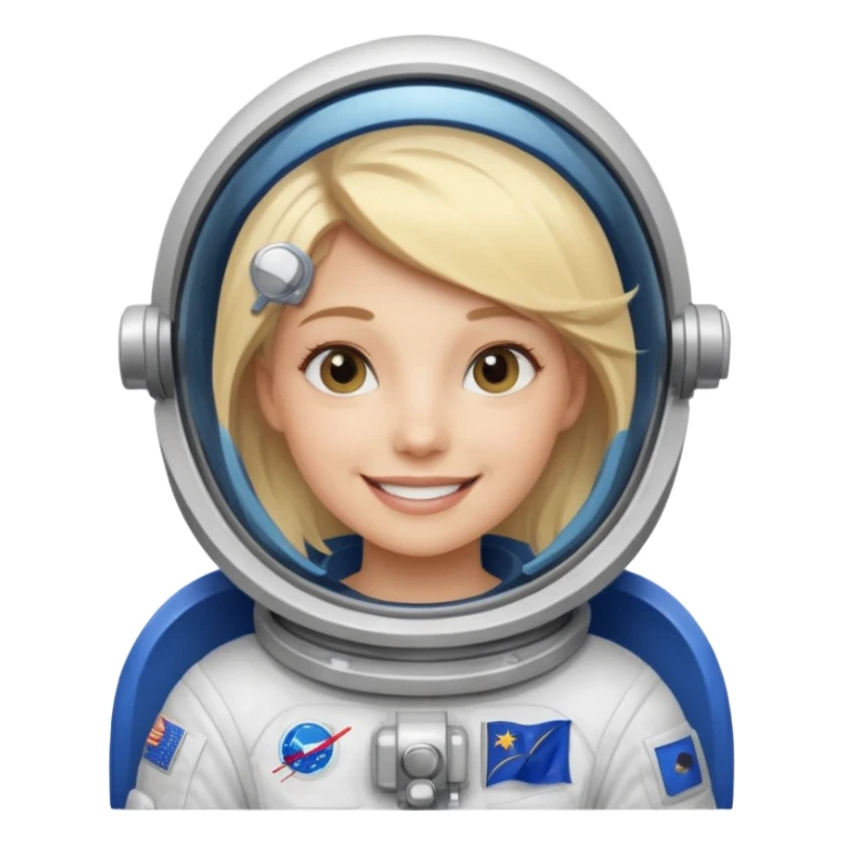 blonde female stronaut with blue flag sticker