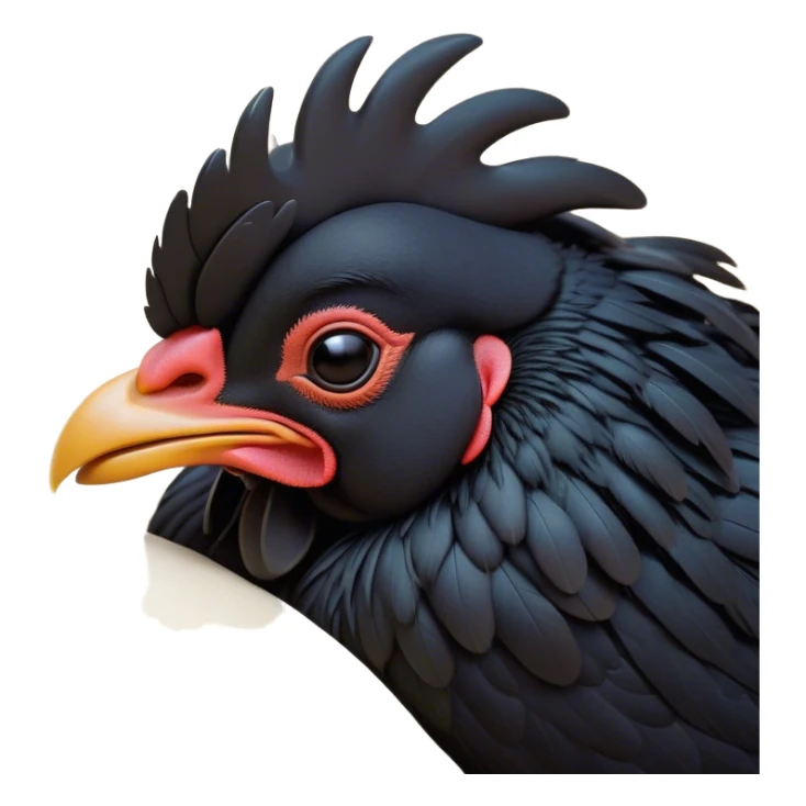 Meme-Worthy Cute Sleeping Black Rooster Portrait Emoji, Head resting peacefully with a contented smile, showcasing a robust build and a luxuriously soft pure black plumage, eyes shut in a serene, restful nap, Simplified yet hilariously adorable features, highly detailed, glowing with a soft, drowsy light, high shine, relaxed and utterly lovable, stylized with an air of playful laziness, bright and heartwarming, soft glowing outline, capturing the essence of a comically sleepy rooster, so meme-worthy it feels like it could instantly become the next viral sensation of adorable slumber! sticker