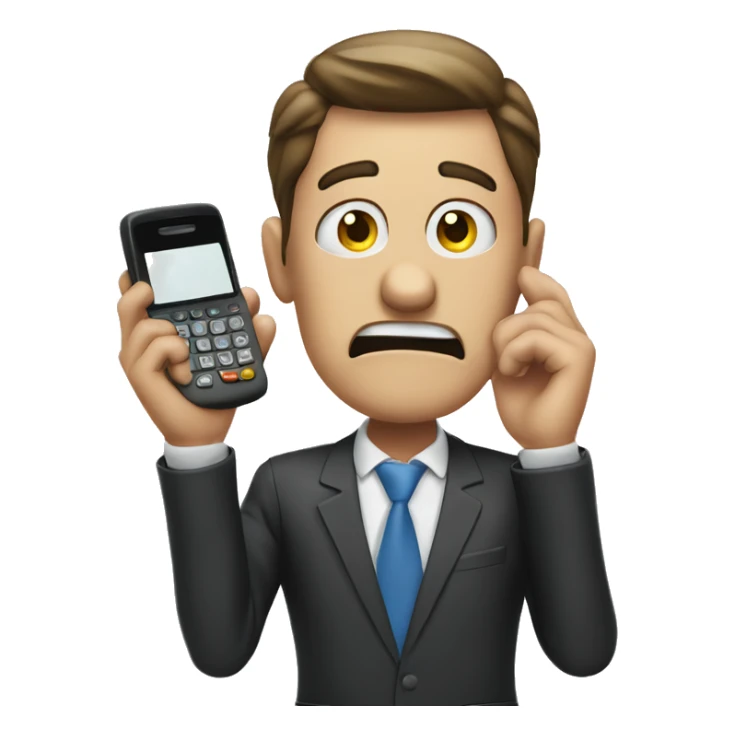 frustrated salesman with phone. hand on his face sticker
