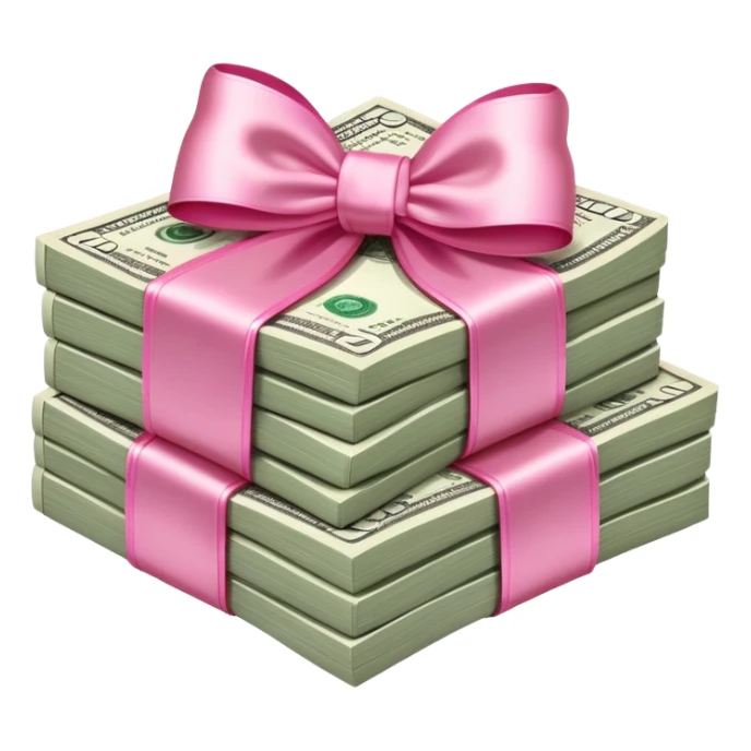 stack of cash with a pink satin tied on a bow sticker
