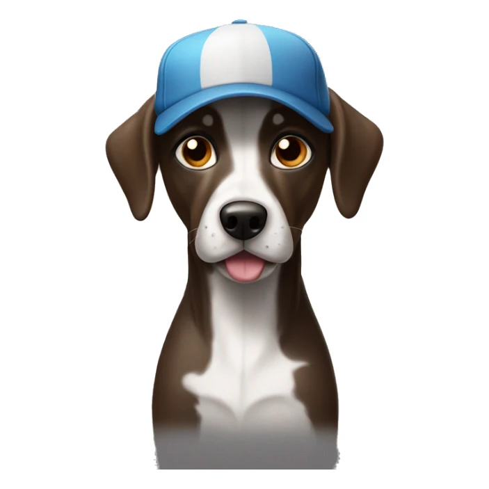 A short hair, pointer dog wearing a baseball cap and sunglasses sticker