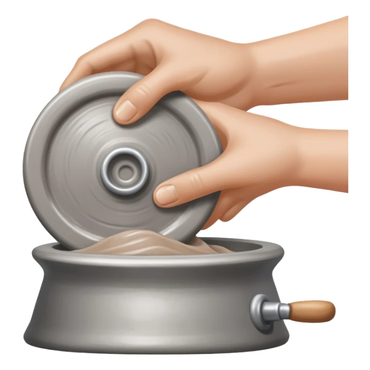 single hand scooping a blob of clay on a silver pottery wheel sticker