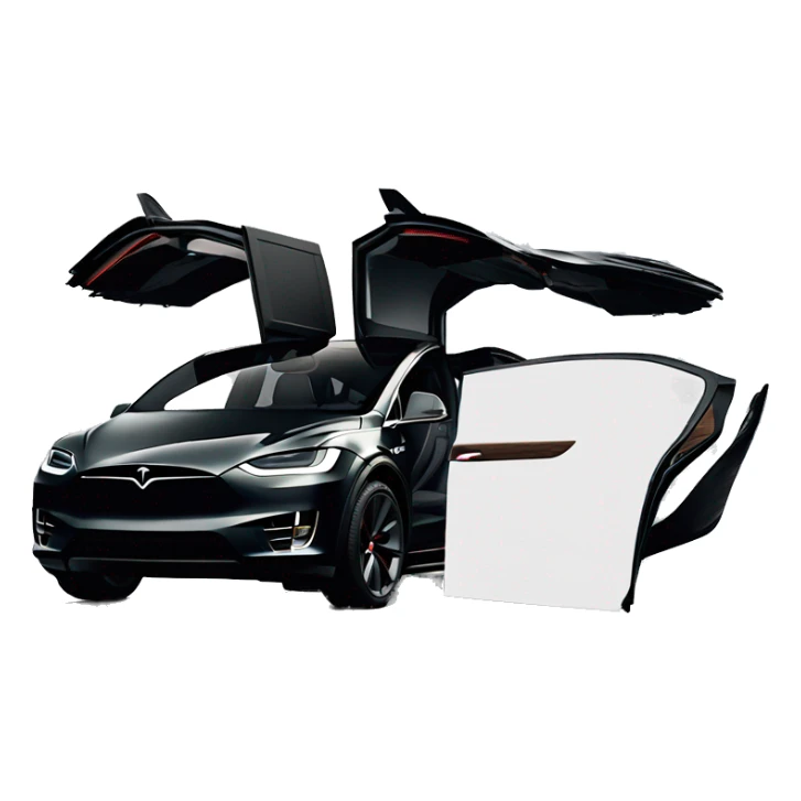 Drivers side quarter Black 2024 Tesla model x plaid with falcon wing doors open sticker