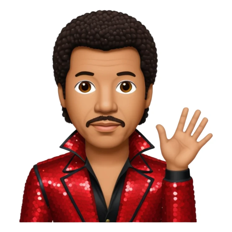 Lionel Richie with dark brown hair, red sequin outfit sticker