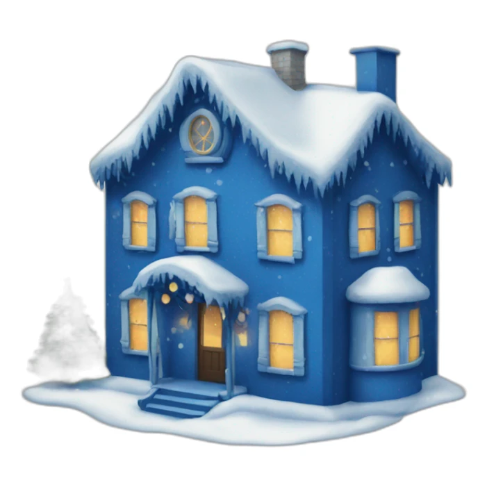 New Year's house decorated blue sticker