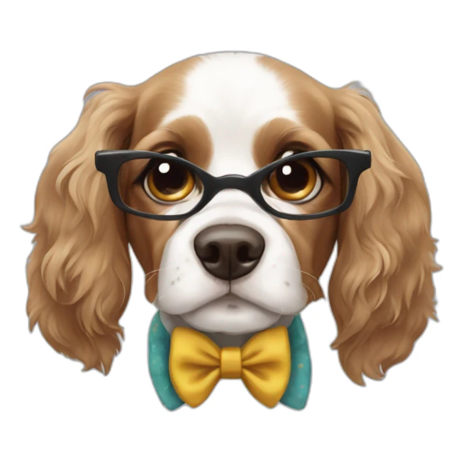 Spaniel dog wearing a bow tie and glasses sticker
